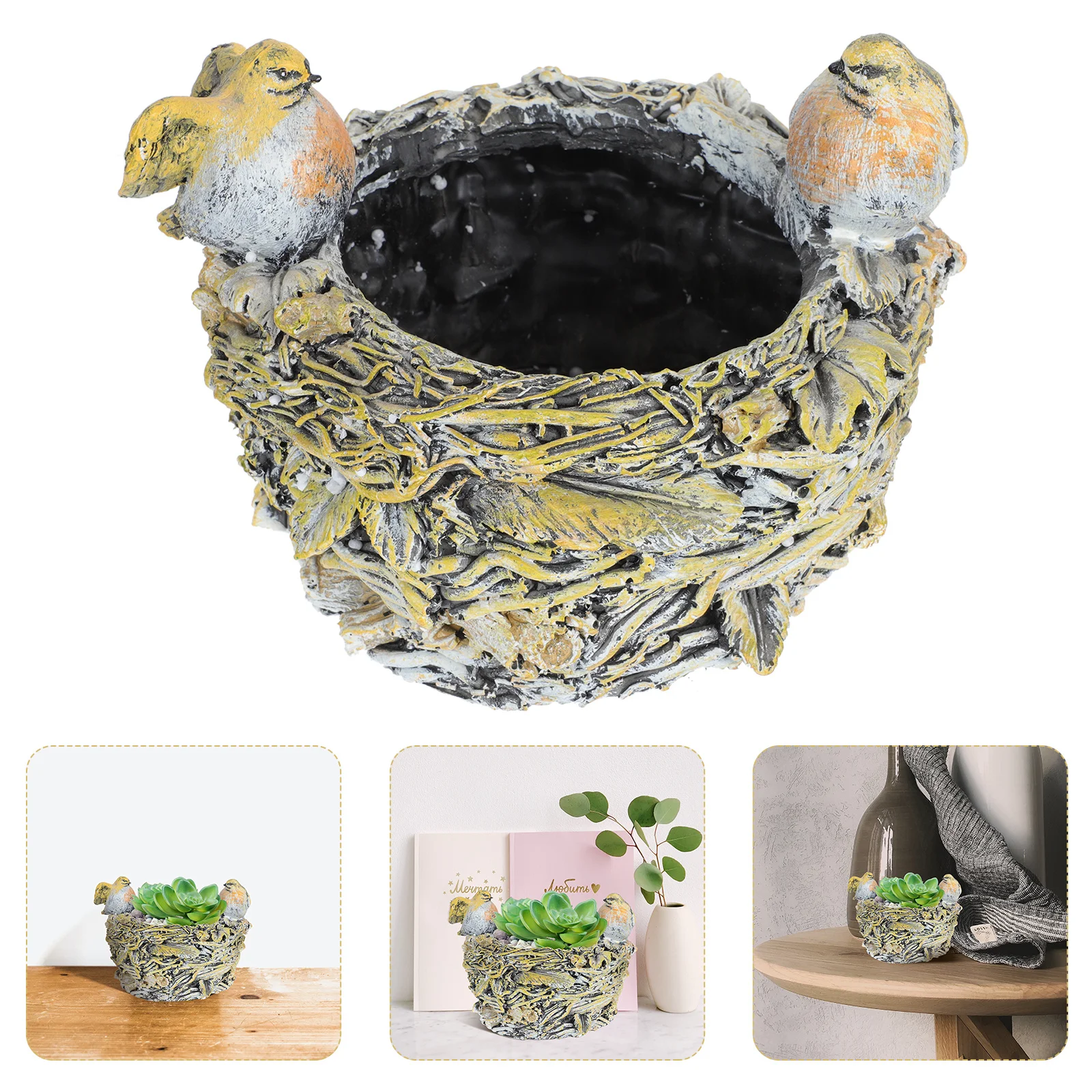 Creative Bird's Nest Shape Resin Flowerpot Sturdy Lightweight for Small Flowers Succulents Patio Garden Decorative Plant
Creative Bird's Nest Shape Resin Flowerpot Sturdy Lightweight for Small Flowers Succulents Patio Garden Decorative Plant