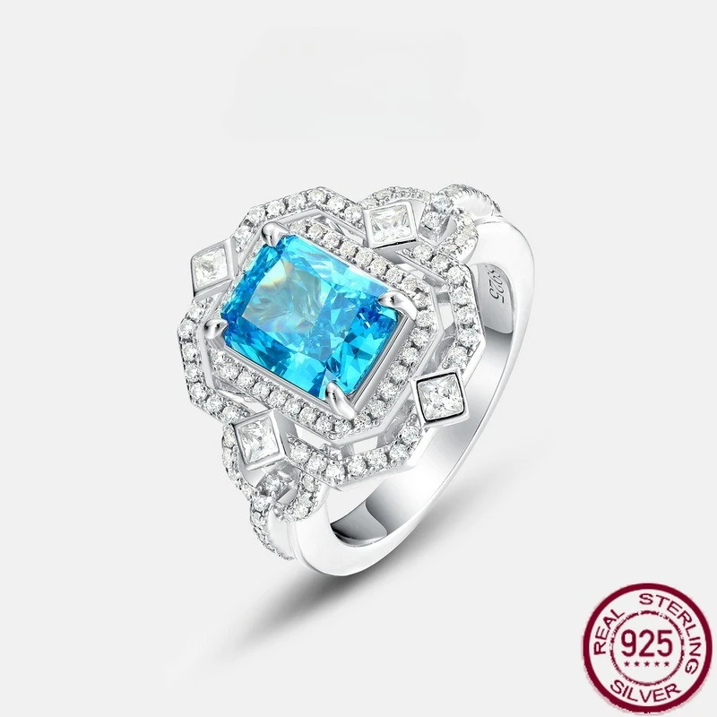 New 925 pure silver shallow sea blue high carbon diamond fully set with dazzling colorful treasures, fashionable wedding jewelry
New 925 pure silver shallow sea blue high carbon diamond fully set with dazzling colorful treasures, fashionable wedding jewelry