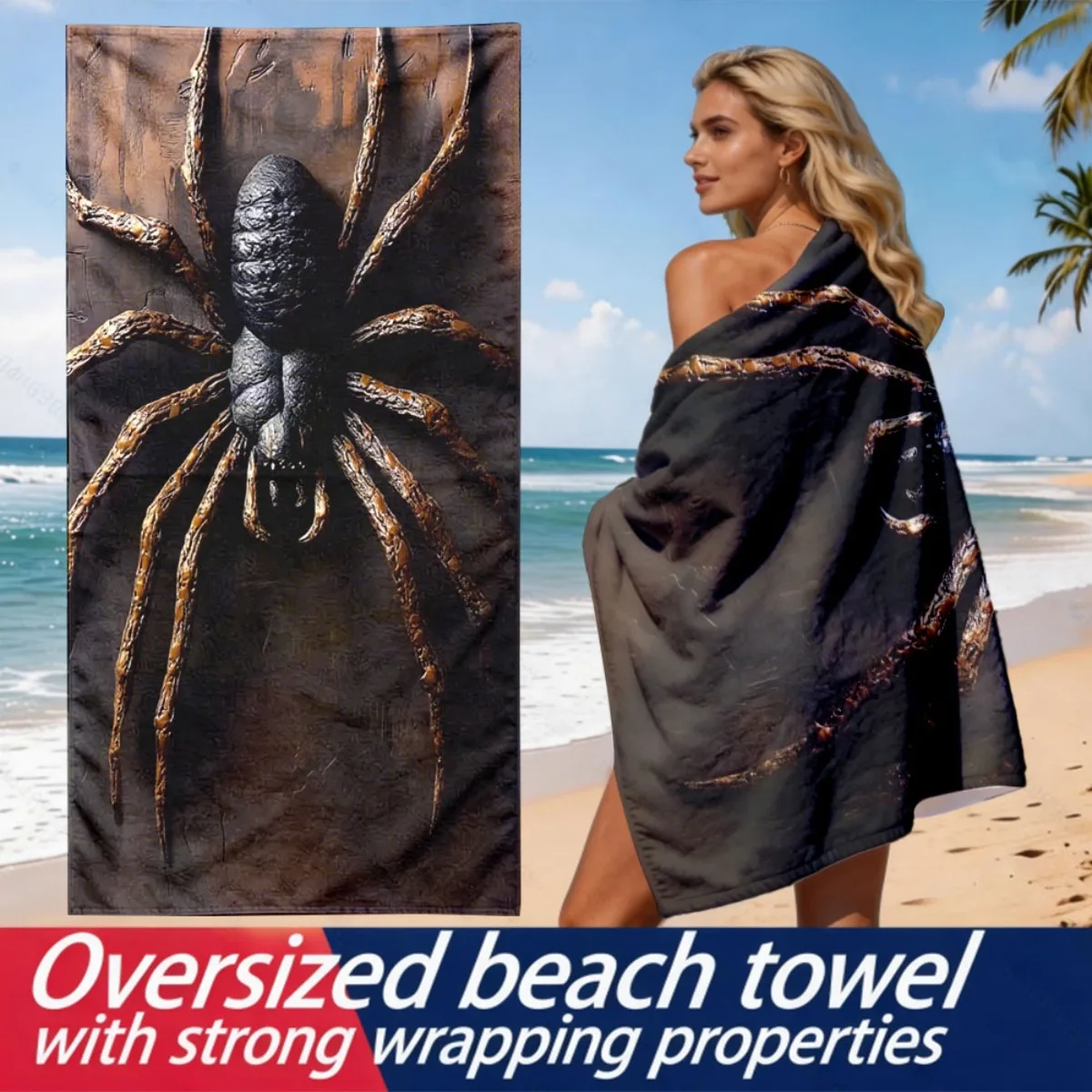 Dark Giant Spider Theme polyester microfiber beach towel is highly absorbent, suitable for swimming and beach outings
Dark Giant Spider Theme polyester microfiber beach towel is highly absorbent, suitable for swimming and beach outings
