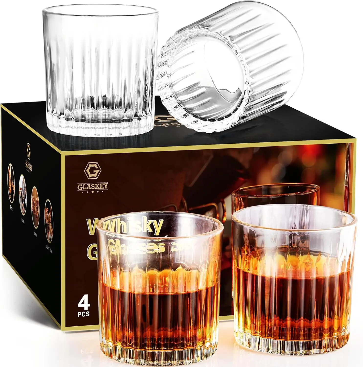 Whiskey Glasses Set of 4,Lead-Free Crystal Old Fashioned Glass,300ml Rocks Glass Tumblers for Drinking Bourbon,Cognac,Irish Whis 
Whiskey Glasses Set of 4,Lead-Free Crystal Old Fashioned Glass,300ml Rocks Glass Tumblers for Drinking Bourbon,Cognac,Irish Whis
