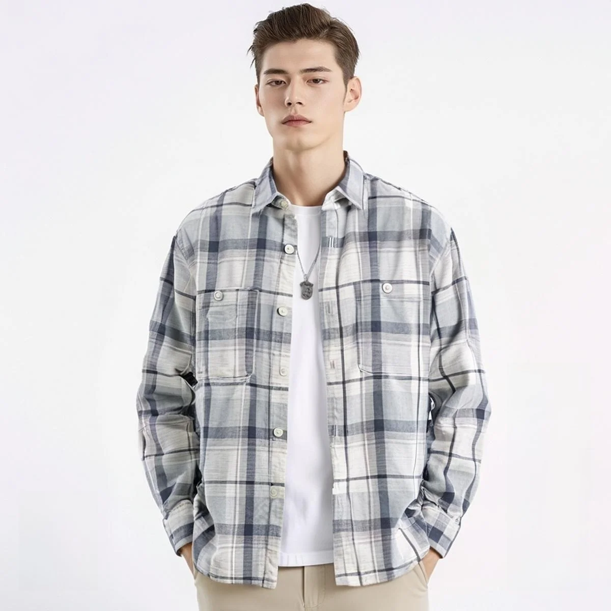 ex Casual Long Sve Plaid irt Bamboo Cotton Couple Outfit Lightweight Spring Jaet Breathable Youth Faion Spring 2025
ex Casual Long Sve Plaid irt Bamboo Cotton Couple Outfit Lightweight Spring Jaet Breathable Youth Faion Spring 2025