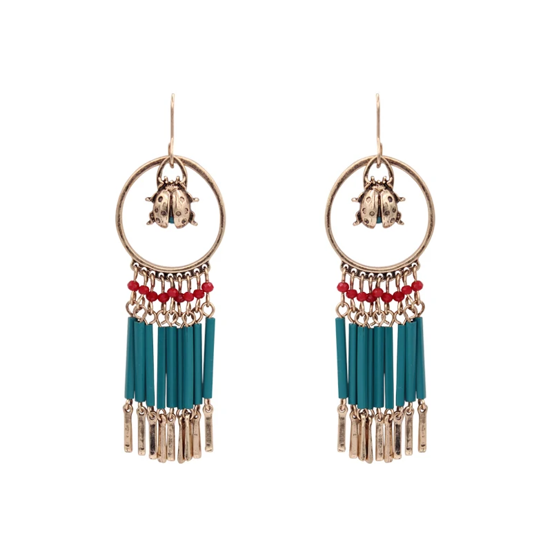 European and American style, ethnic style, ladybug retro gold fringed long exaggerated earrings, women
European and American style, ethnic style, ladybug retro gold fringed long exaggerated earrings, women