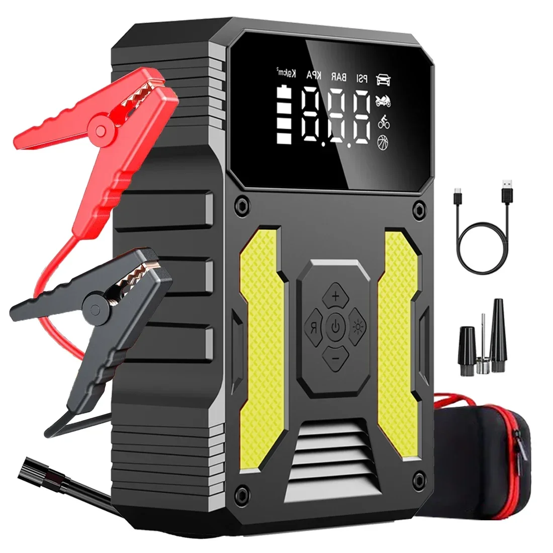 2000A Car Jump Starter With Air Compressor Portable Jump Starter Battery Booster with Air Pump Jump Starter with Tire Inflator
2000A Car Jump Starter With Air Compressor Portable Jump Starter Battery Booster with Air Pump Jump Starter with Tire Inflator