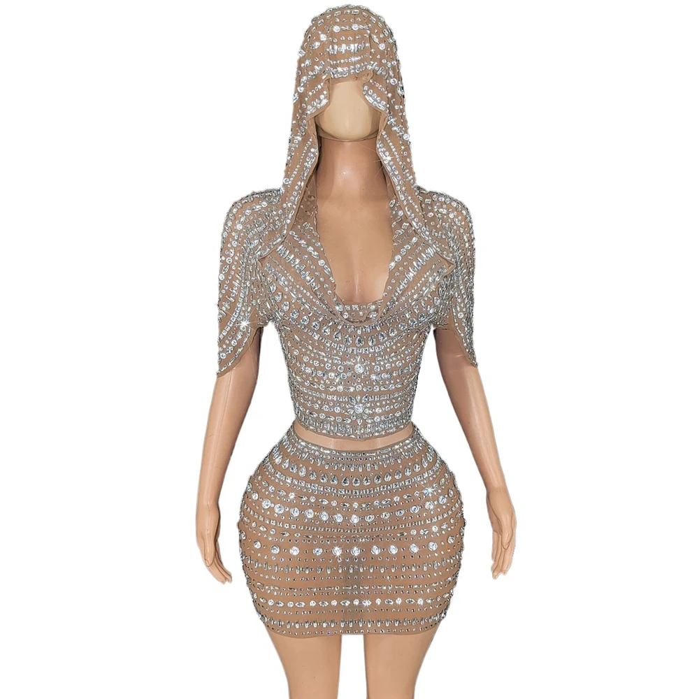 Sparkly Rhinestones Hoodie Top Mini Skirt Women Sexy Mesh See Through Celebrate Birthday Evening Prom Dress Photo Shoot Dress
Sparkly Rhinestones Hoodie Top Mini Skirt Women Sexy Mesh See Through Celebrate Birthday Evening Prom Dress Photo Shoot Dress