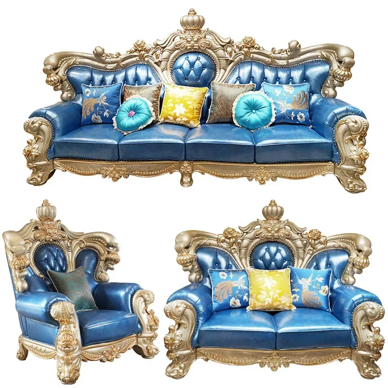 European leather art sofa solid wood double-sided carved European leather sofa
European leather art sofa solid wood double-sided carved European leather sofa