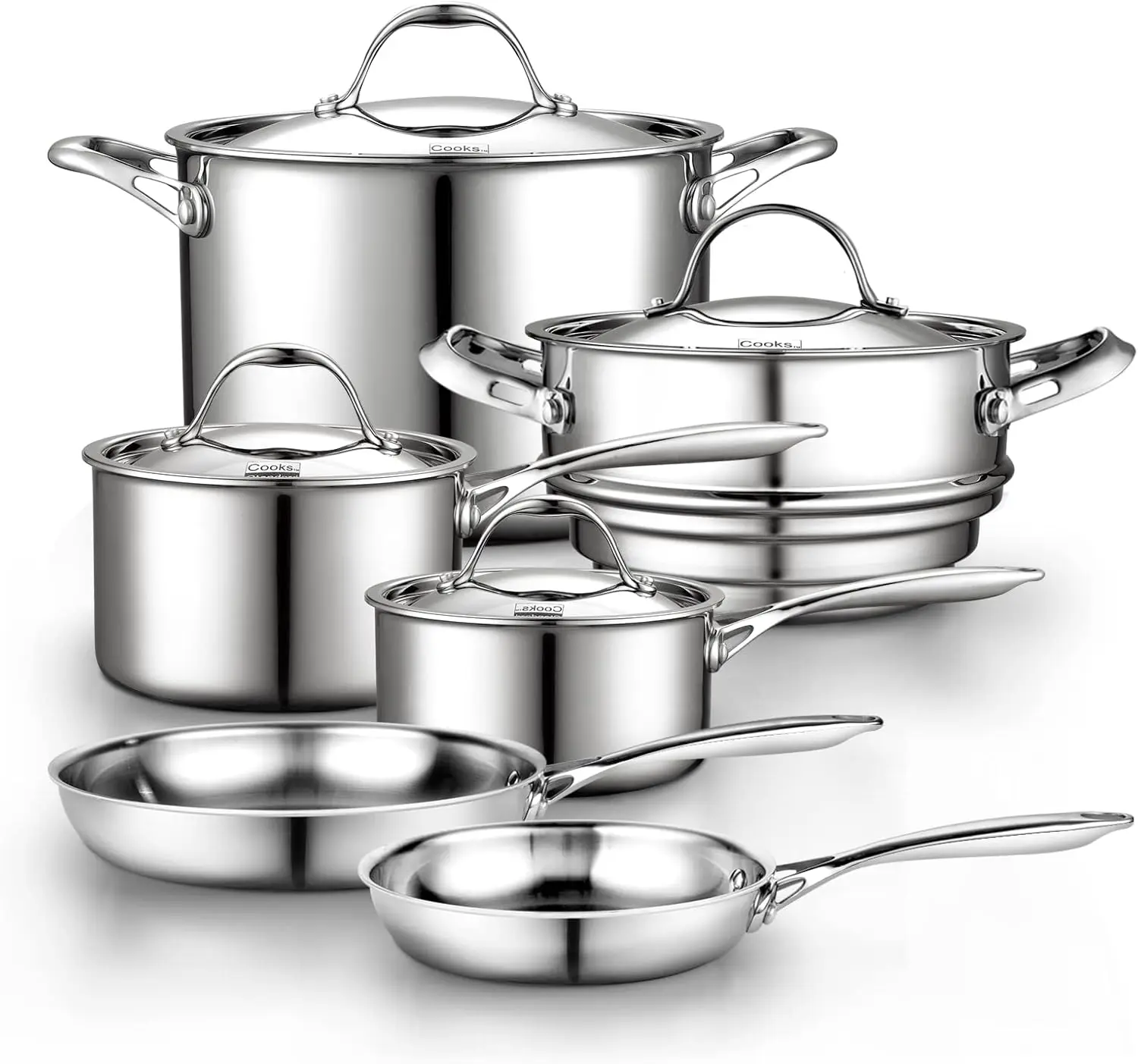10 Piece Tri ply Stainless Steel Pots and Pans Set Cookware Set with Lids Flying Pan Saucepan Steamer Stockpot Cool Grip
10 Piece Tri ply Stainless Steel Pots and Pans Set Cookware Set with Lids Flying Pan Saucepan Steamer Stockpot Cool Grip