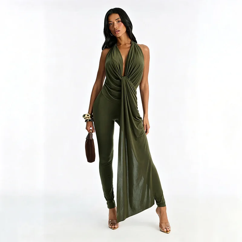 Cross Ruched Skinny Jumpsuits Women Fashion Solid Ribbon Sexy V Neck Lace-up Halter Backless Peach Hip Slim Party Overalls
Cross Ruched Skinny Jumpsuits Women Fashion Solid Ribbon Sexy V Neck Lace-up Halter Backless Peach Hip Slim Party Overalls
