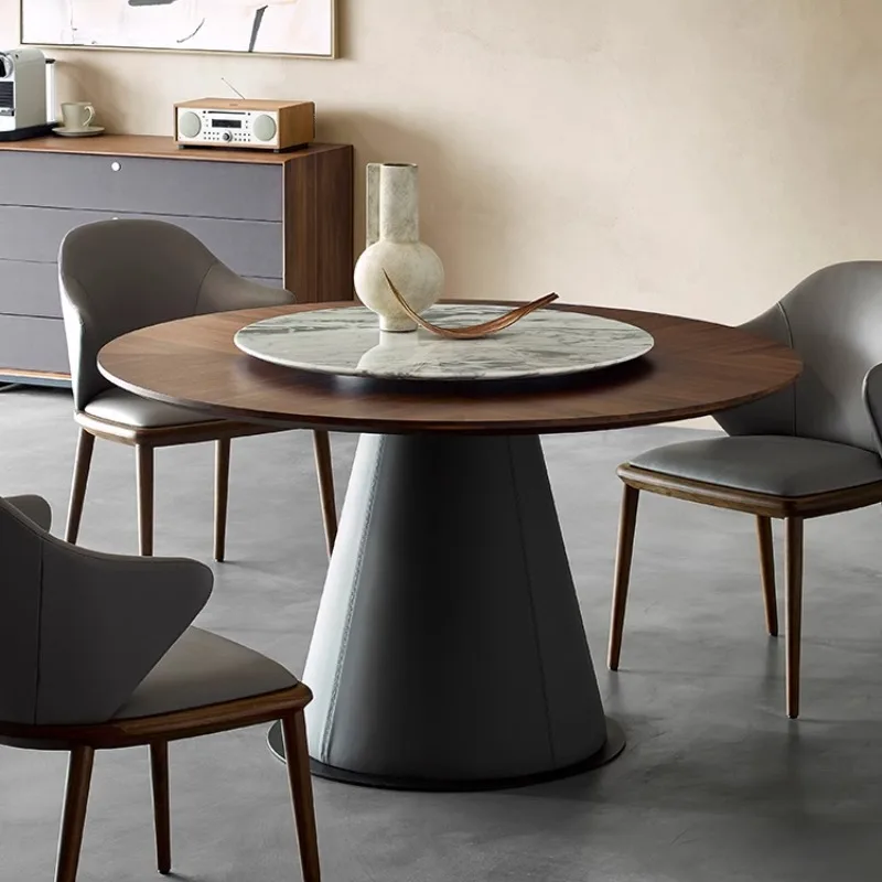 Black walnut round table marble solid wood round dining table and chair combination with turntable
Black walnut round table marble solid wood round dining table and chair combination with turntable