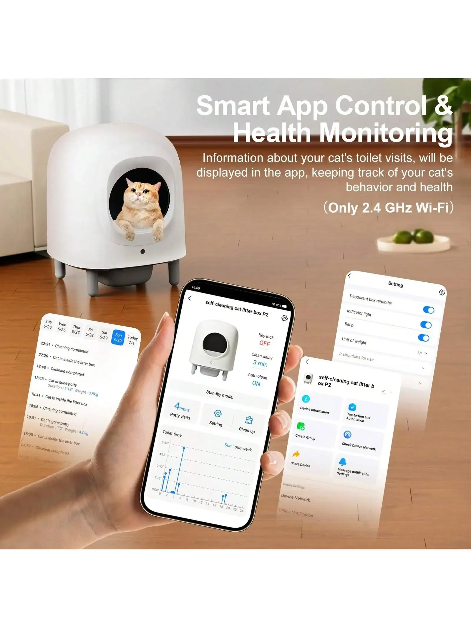 Petree Automatic Cat Box 56L Large Capacity Self-Cleaning APP Control Easy Clean Features Safety Protection Odor