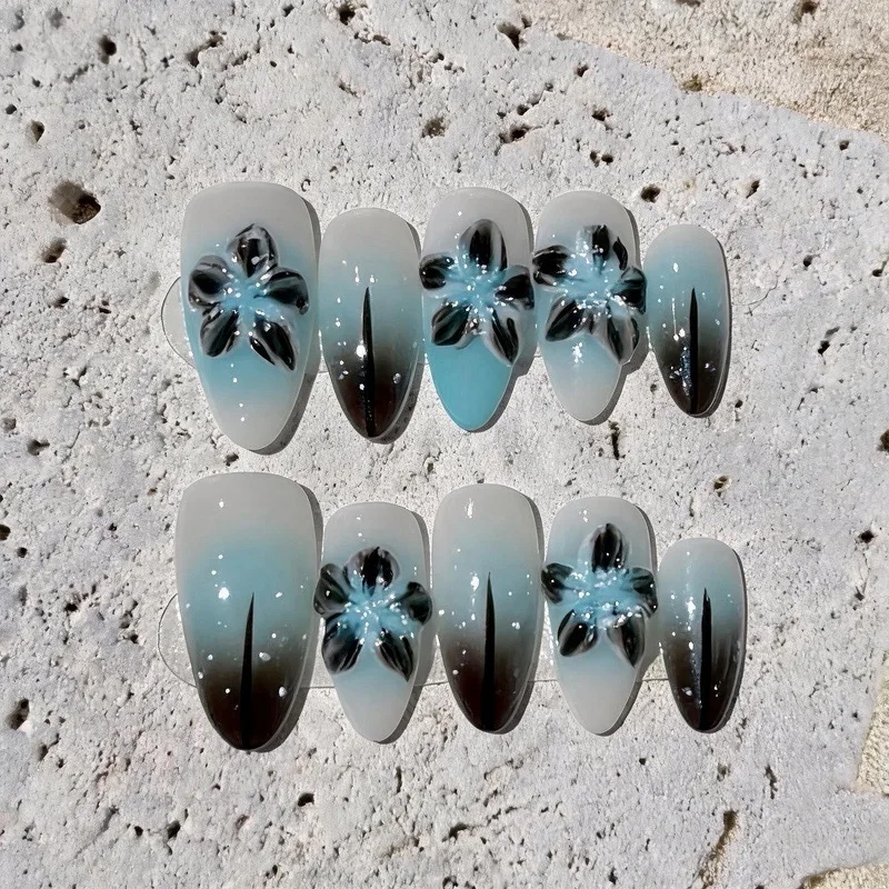10pcs Almond Press on Nails Dark Blue Hand Painted 3D Carved Design with Luxury Crushed Shimmer Wearable & Reusable Fake Nails
10pcs Almond Press on Nails Dark Blue Hand Painted 3D Carved Design with Luxury Crushed Shimmer Wearable & Reusable Fake Nails
