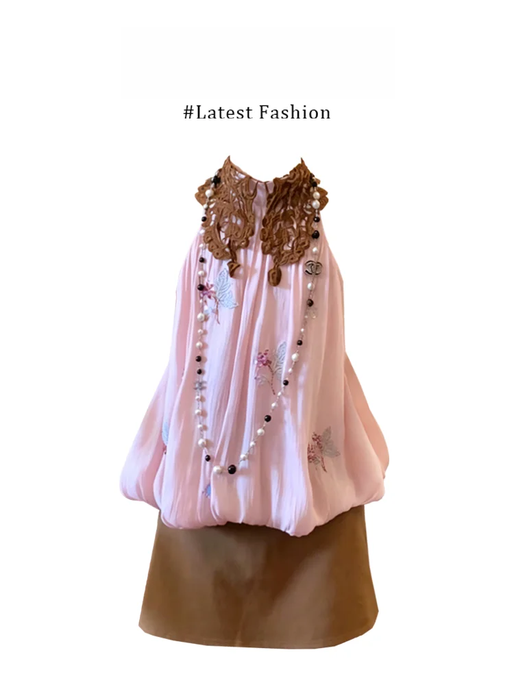 Parkyeon High Waist Short Skirt Set Women's Sleeveless Necklace Strap Vest Casual Loose Fit Summer Fashion Chinese Style
Parkyeon High Waist Short Skirt Set Women's Sleeveless Necklace Strap Vest Casual Loose Fit Summer Fashion Chinese Style