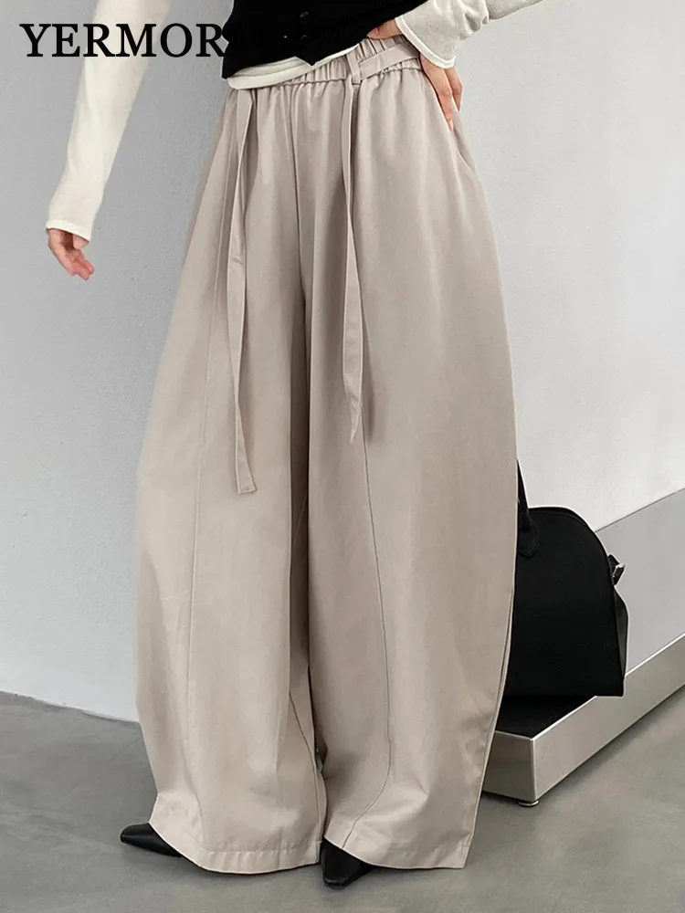 YERMORA High Elastic Waist Beige Drawstring Casual Wide Leg Pants For Women Loose New Trousers Fashion Tidee Spring Autumn 2025
YERMORA High Elastic Waist Beige Drawstring Casual Wide Leg Pants For Women Loose New Trousers Fashion Tidee Spring Autumn 2025