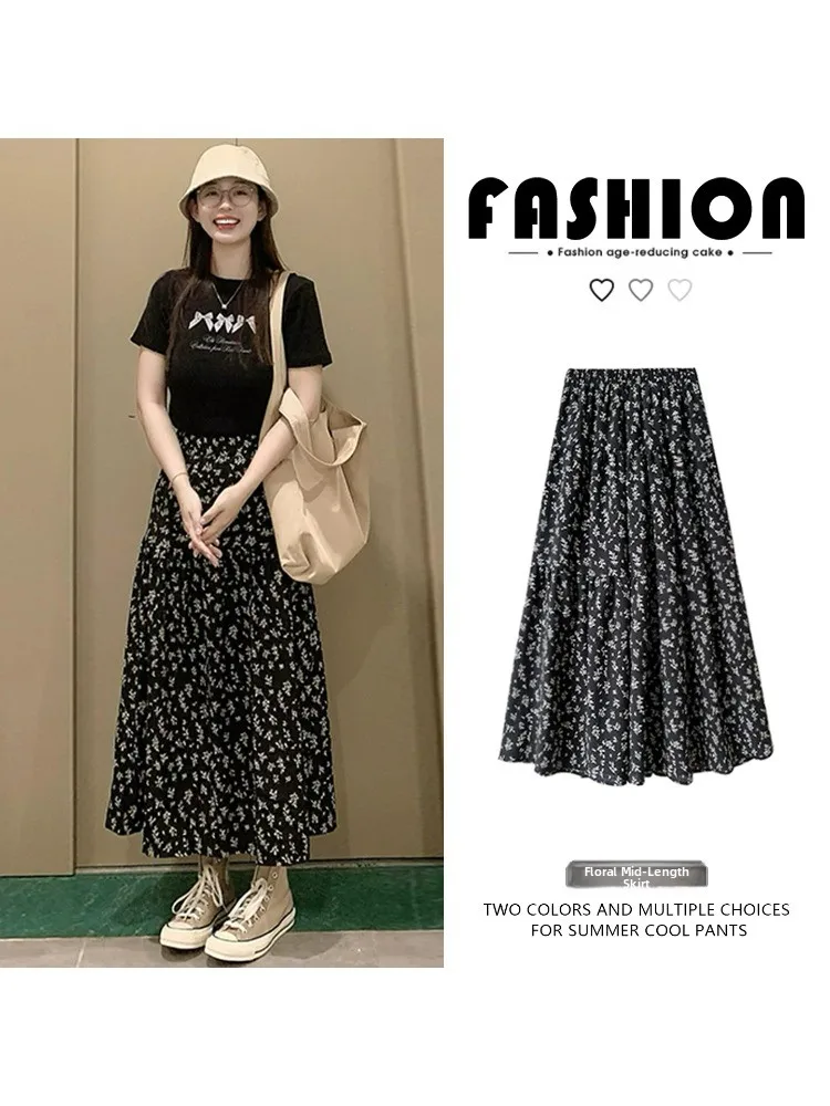 plus Size Floral Print A-Line Midi Skirt High Waist Full Swing Summer Casual Black Half-length Women's Frock for Plump MM
plus Size Floral Print A-Line Midi Skirt High Waist Full Swing Summer Casual Black Half-length Women's Frock for Plump MM