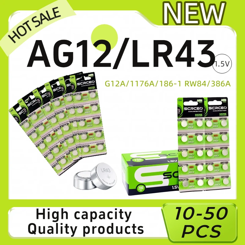 LR43 AG12 1.5V Alkaline Button Battery 10-50PCS 386A SR43 186 for Watches Calculators Toys Small Electronics
LR43 AG12 1.5V Alkaline Button Battery 10-50PCS 386A SR43 186 for Watches Calculators Toys Small Electronics