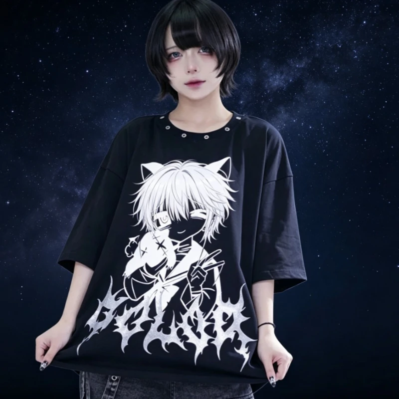 Japanese Punk Style Fashion Printed T-shirt Original Cotton Subculture Summer Clothes Dark Girl Casual Short-sleeved Top
Japanese Punk Style Fashion Printed T-shirt Original Cotton Subculture Summer Clothes Dark Girl Casual Short-sleeved Top