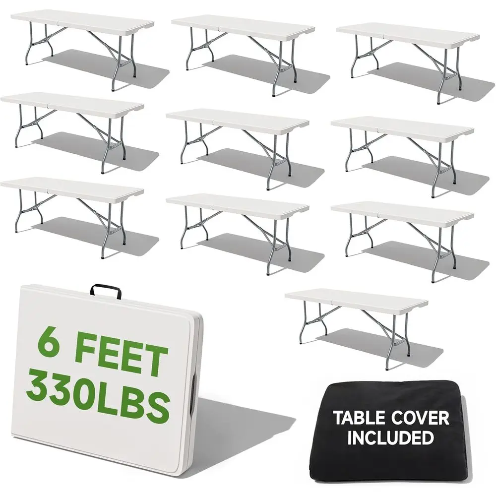 10-Pack Folding Tables with Black Cloth, 330lbs Capacity, Sturdy & Portable for Camping, Parties, Indoor & Outdoor
10-Pack Folding Tables with Black Cloth, 330lbs Capacity, Sturdy & Portable for Camping, Parties, Indoor & Outdoor
