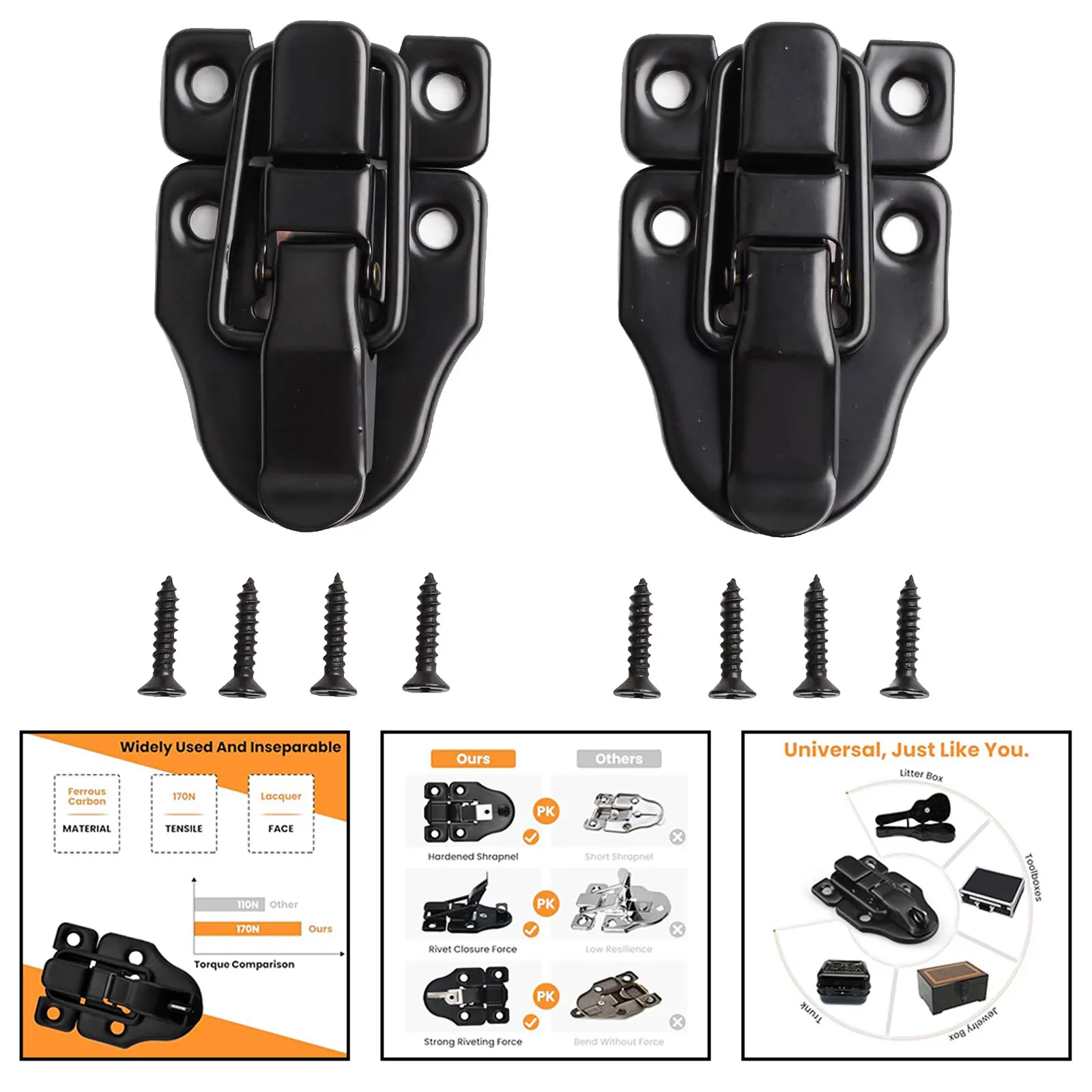 2-pack Black Classic Duckbill Tool Box Lock Hasps With Hardened Screws For Cabinet Jewelry Wooden Box Iron Buckles
2-pack Black Classic Duckbill Tool Box Lock Hasps With Hardened Screws For Cabinet Jewelry Wooden Box Iron Buckles