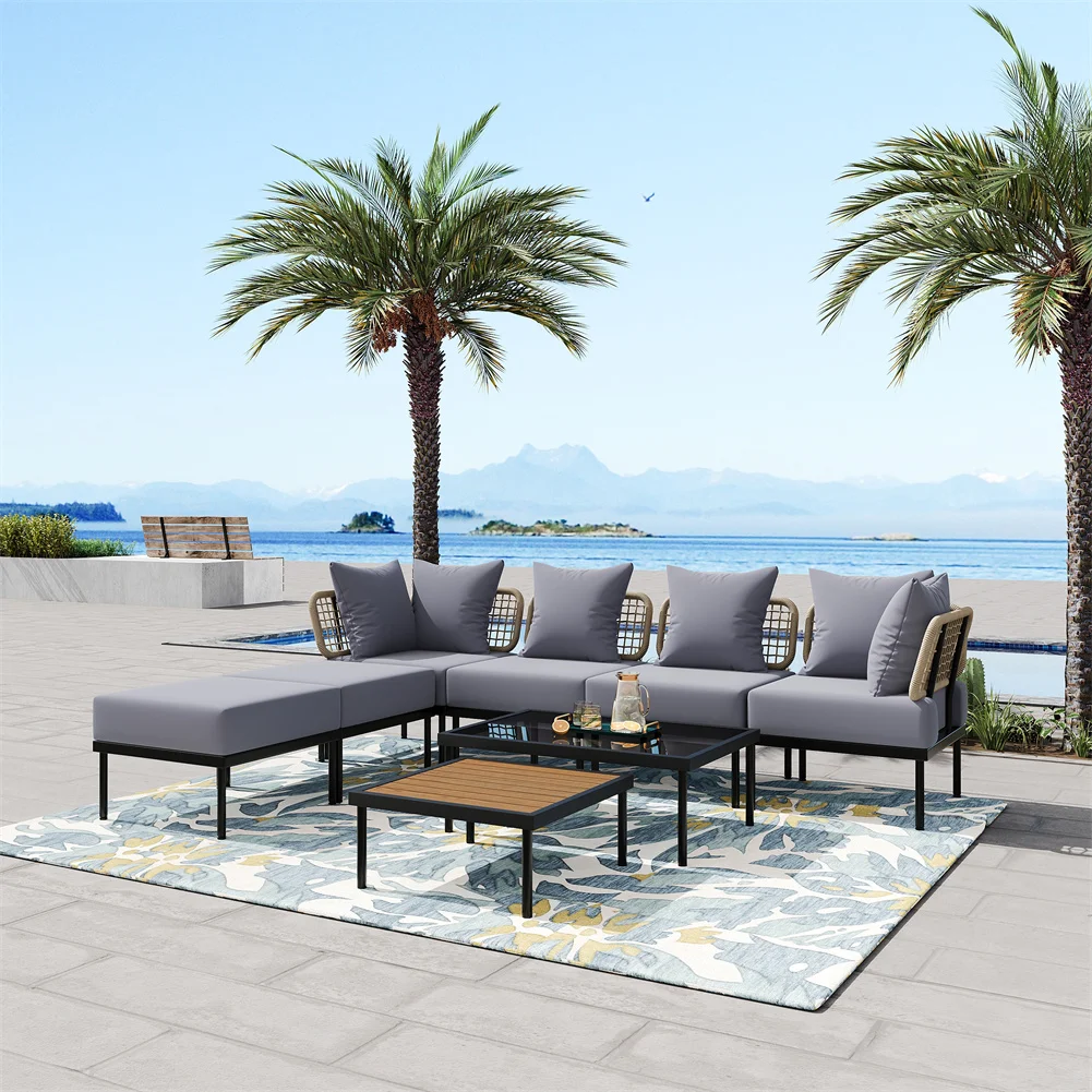 8 Piece Patio Furniture Sets With 2 Corner & Single Chairs 2 Coffee Table 2 Ottomans 6 Cushions 6 Pillows Outdoor Sofa Set
8 Piece Patio Furniture Sets With 2 Corner & Single Chairs 2 Coffee Table 2 Ottomans 6 Cushions 6 Pillows Outdoor Sofa Set