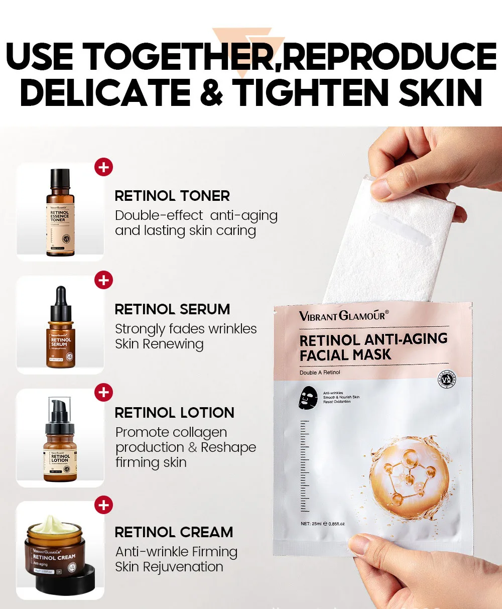 VIBRANT GLAMOUR Retinol Anti Wrinkle Sheet Mask, Deep Repair Soothing Facial Mask for Fine Lines, Hydrating Firming Skin Care
VIBRANT GLAMOUR Retinol Anti Wrinkle Sheet Mask, Deep Repair Soothing Facial Mask for Fine Lines, Hydrating Firming Skin Care