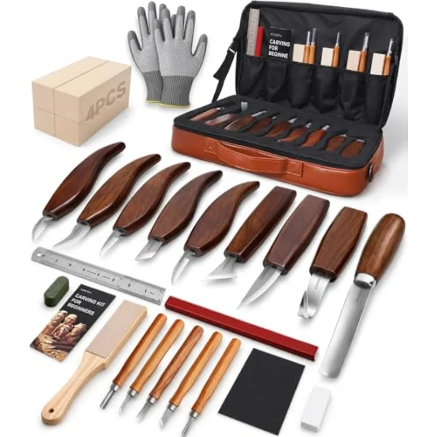 Wood Carving Kit, 30Pcs Wood Carving Tools Set with Leather Storage Bag, Deluxe Whittling Kit, 9 Wood Carving Knives 5 Chisels
Wood Carving Kit, 30Pcs Wood Carving Tools Set with Leather Storage Bag, Deluxe Whittling Kit, 9 Wood Carving Knives 5 Chisels