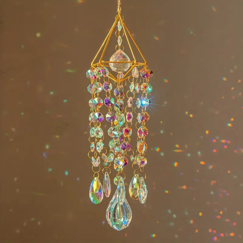 1 pc handmade gold crystal sun trap Hanging wind chimes, garden rainbow machine, decorative sun trap for outdoor terrace display
1 pc handmade gold crystal sun trap Hanging wind chimes, garden rainbow machine, decorative sun trap for outdoor terrace display