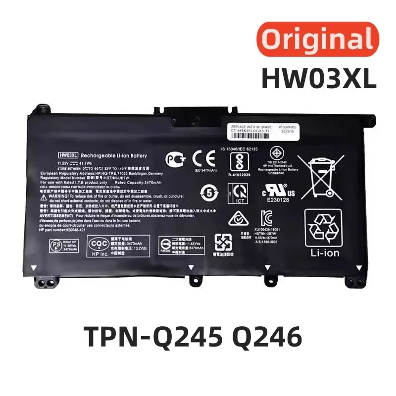 100% оригинальный аккумулятор 3470 мАч 11,55 В для ноутбука HP HW03XL TPN-Q221 Q222 Q230 Q245 Q246 15-EG0010TX
100% оригинальный аккумулятор 3470 мАч 11,55 В для ноутбука HP HW03XL TPN-Q221 Q222 Q230 Q245 Q246 15-EG0010TX