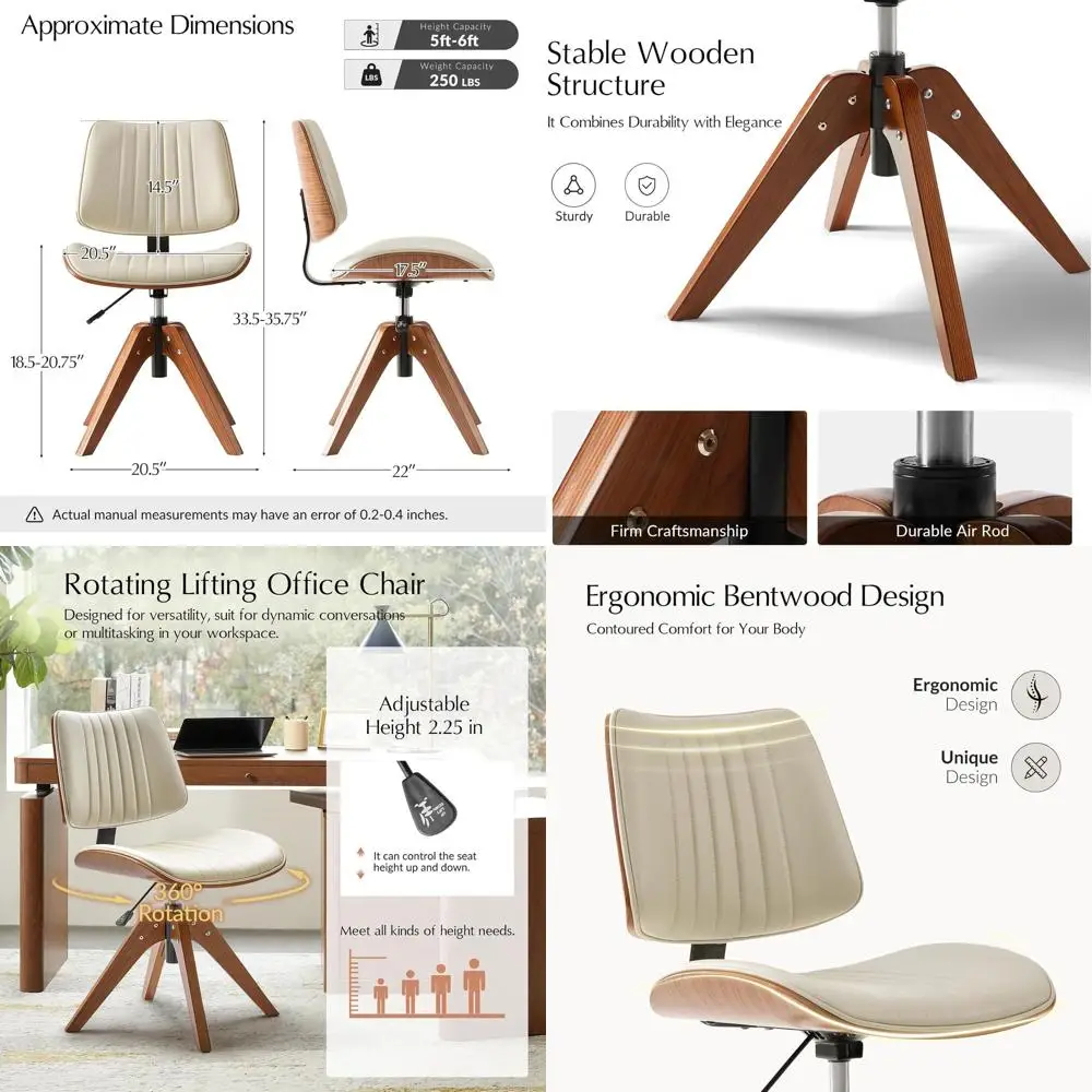 Поворотное офисное кресло в стиле Mid-Century Modern с широким сиденьем и ножками из массива дерева, цвет слоновой кости
Поворотное офисное кресло в стиле Mid-Century Modern с широким сиденьем и ножками из массива дерева, цвет слоновой кости