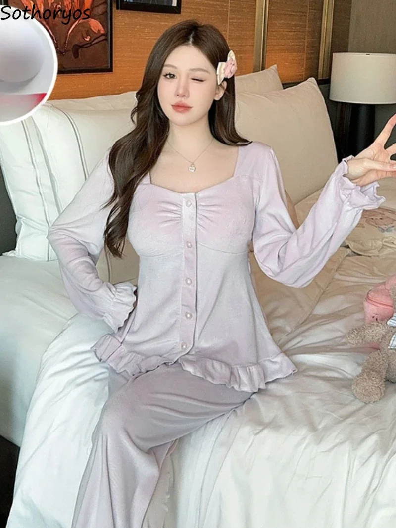 Pajama Sets Women Ruffles Korean Fashion Autumn Winter Long Sleeve Trousers Solid Ins Popular Trendy Slim Fit Elegant Stylish
Pajama Sets Women Ruffles Korean Fashion Autumn Winter Long Sleeve Trousers Solid Ins Popular Trendy Slim Fit Elegant Stylish