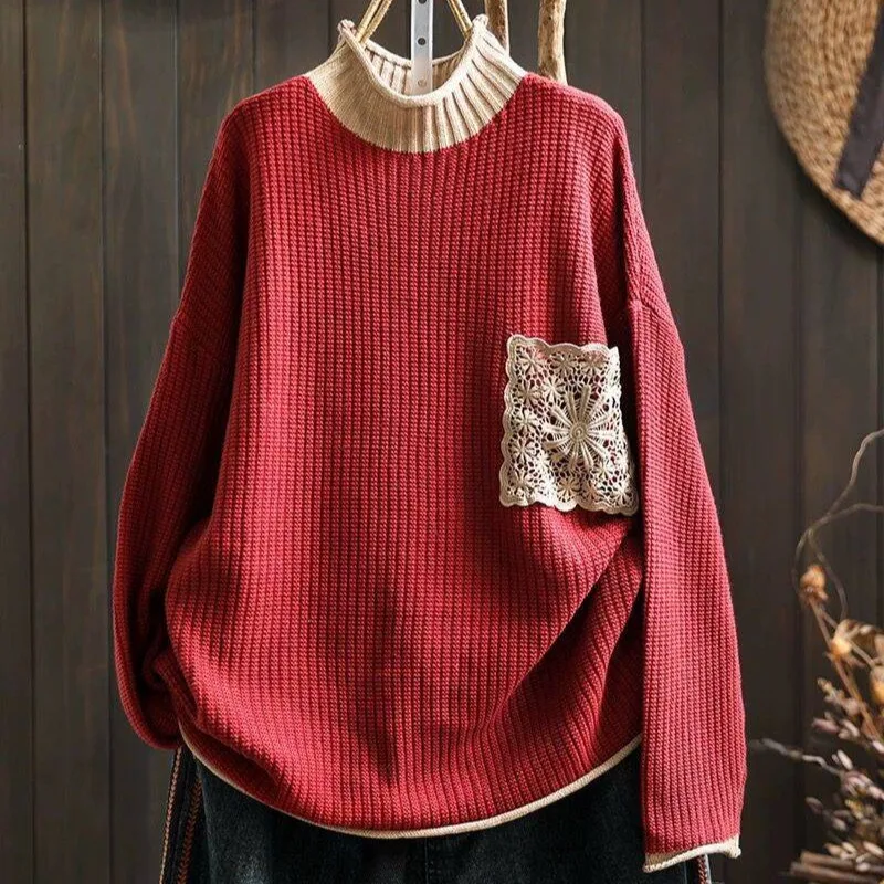Loose Fit Lace ket Knitted Sweater Women Casual Autumn Winter Casual Sle High Collar Long Sve Overhead Top
Loose Fit Lace ket Knitted Sweater Women Casual Autumn Winter Casual Sle High Collar Long Sve Overhead Top