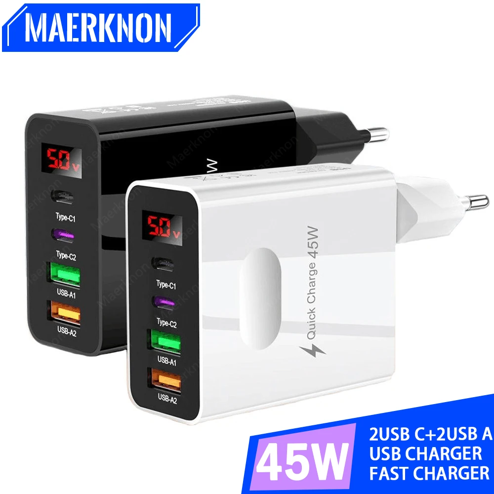 4 Ports USB Fast Charger 45W PD Type C Digital Display Phone Charge Adapter For iPhone 14 Xiaomi Samsung Multi Plug Wall Charger
4 Ports USB Fast Charger 45W PD Type C Digital Display Phone Charge Adapter For iPhone 14 Xiaomi Samsung Multi Plug Wall Charger