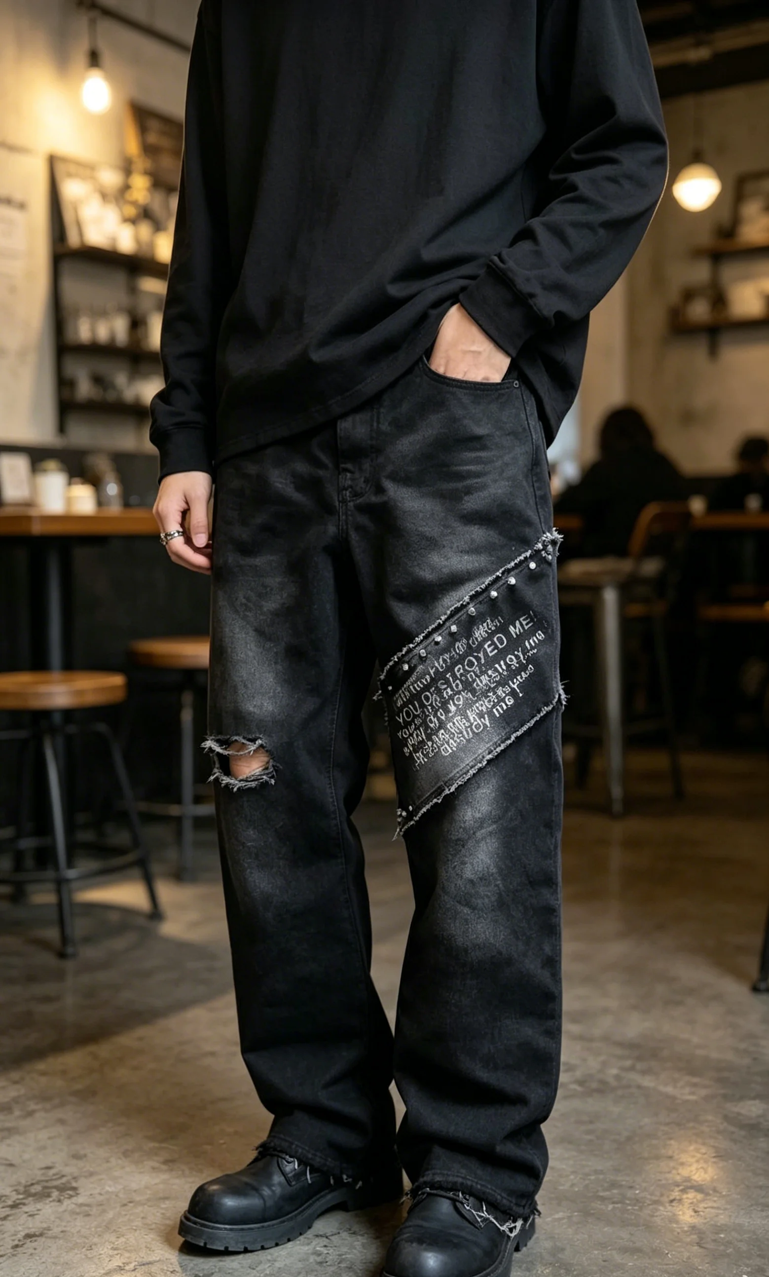 European and American dark irregular design trend straight tube loose fit American washed old printed jeans in stock
European and American dark irregular design trend straight tube loose fit American washed old printed jeans in stock
