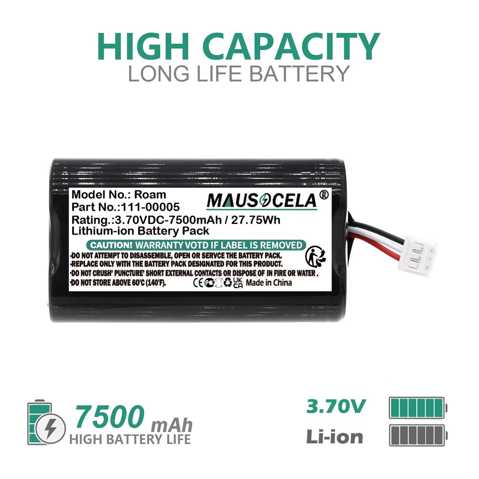 Speaker Replacement Battery For Sonos:111-00005,IP-038535-101,Roam,7500mAh / 27.75Wh,Li-ion,3.70V
Speaker Replacement Battery For Sonos:111-00005,IP-038535-101,Roam,7500mAh / 27.75Wh,Li-ion,3.70V