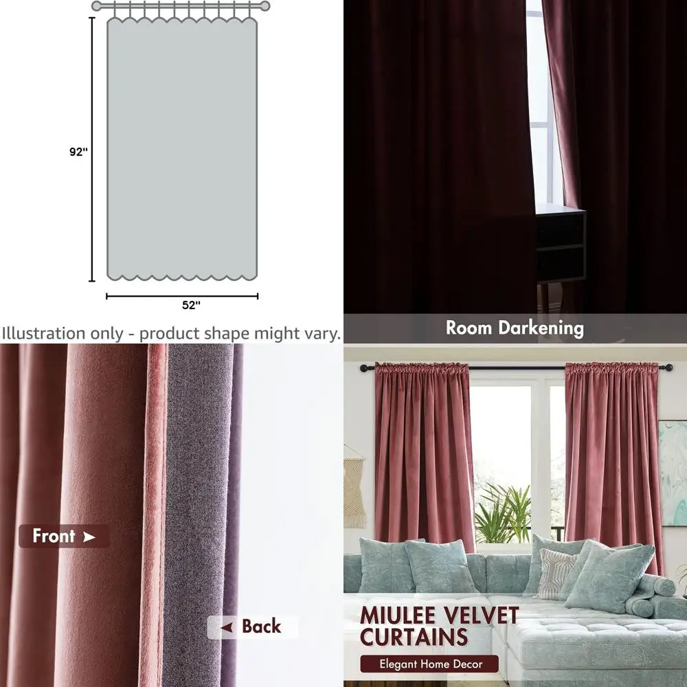 Thermally Insulated Dusty Rose Pink Velvet Curtains, 92 Length, Blackout Panels for Bedrooms and Living Rooms, Set of 2
Thermally Insulated Dusty Rose Pink Velvet Curtains, 92 Length, Blackout Panels for Bedrooms and Living Rooms, Set of 2