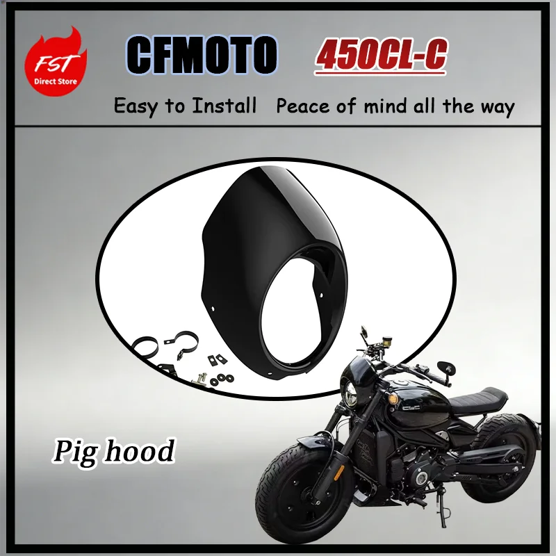 For CFMOTO 450CL-C Harley Style ABS Pig Head Fairing Front Head Cover Headlight Shield Modified Accessory
