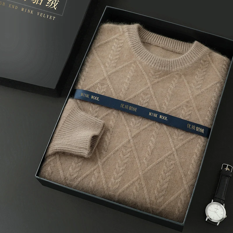 Men Sweater 100% Pure Mink Cashmere Autumn Winter Thick Knitted Sweater Casual Round Neck Pullover Warm Jacquard Men's Clothing
Men Sweater 100% Pure Mink Cashmere Autumn Winter Thick Knitted Sweater Casual Round Neck Pullover Warm Jacquard Men's Clothing