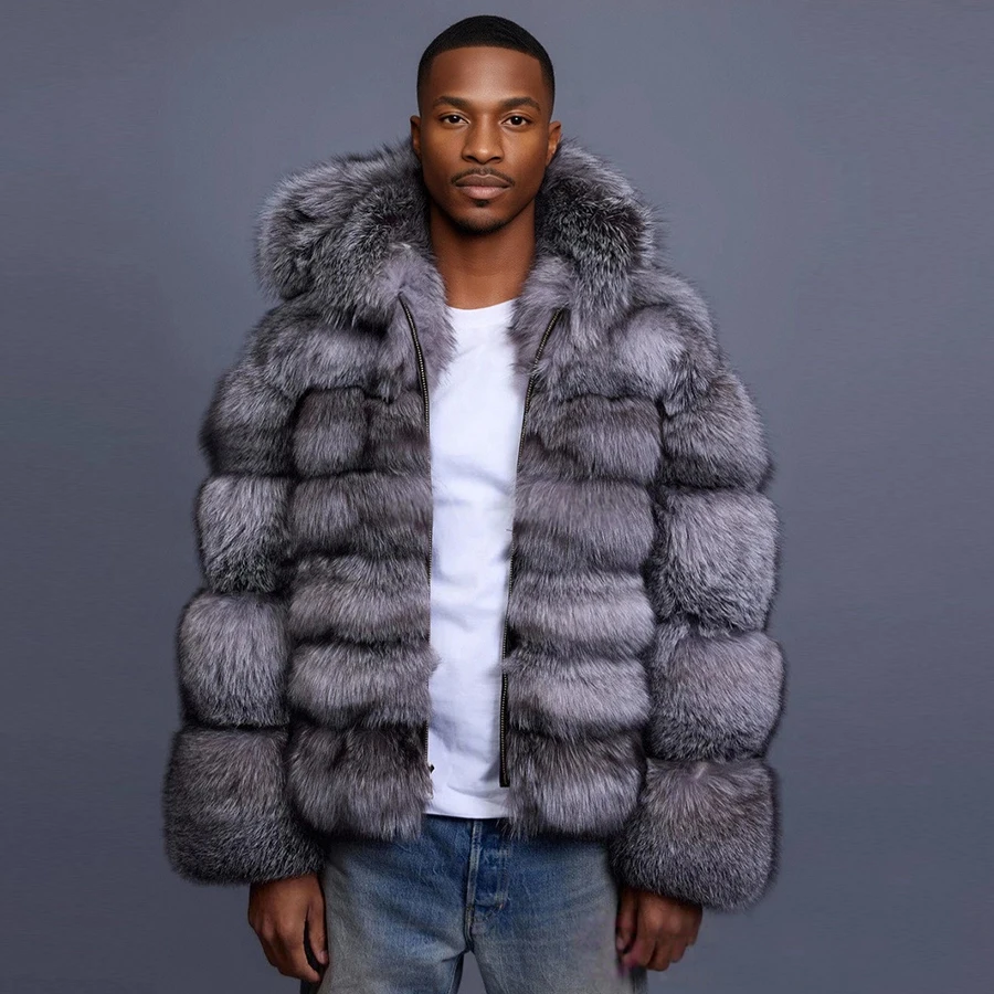 Crop Silver Fox Fur Jacket With Hood Short Real Fox Fur Zippered Jacket Furry Jacket Fashion Men's Winter Fur Jacket
Crop Silver Fox Fur Jacket With Hood Short Real Fox Fur Zippered Jacket Furry Jacket Fashion Men's Winter Fur Jacket