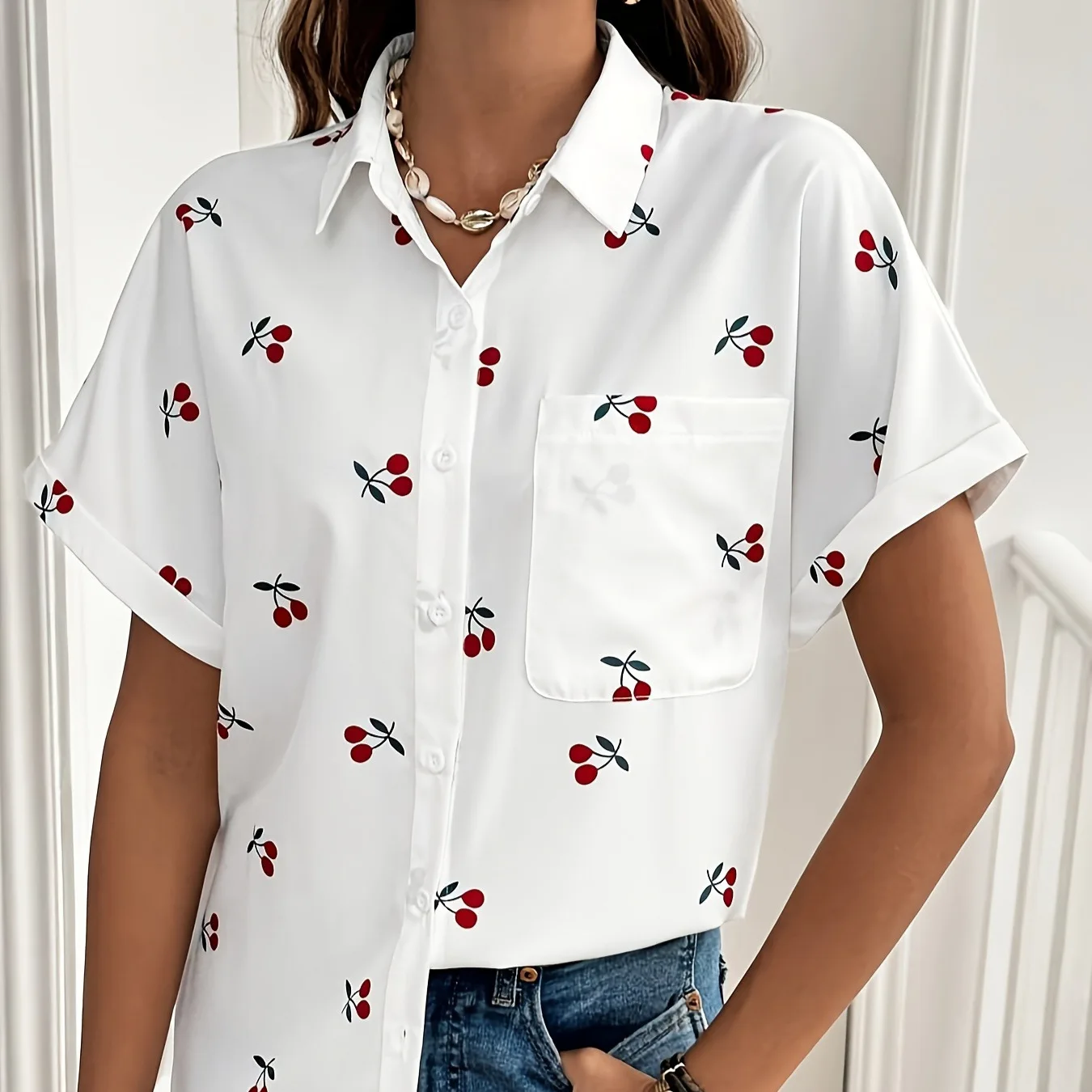2026 Fashion Women's Print Lapel Short Sleeve Pocket Blouse Elegant Slimming Versatile Daily Commuter Casual Button Down Shirt
2026 Fashion Women's Print Lapel Short Sleeve Pocket Blouse Elegant Slimming Versatile Daily Commuter Casual Button Down Shirt