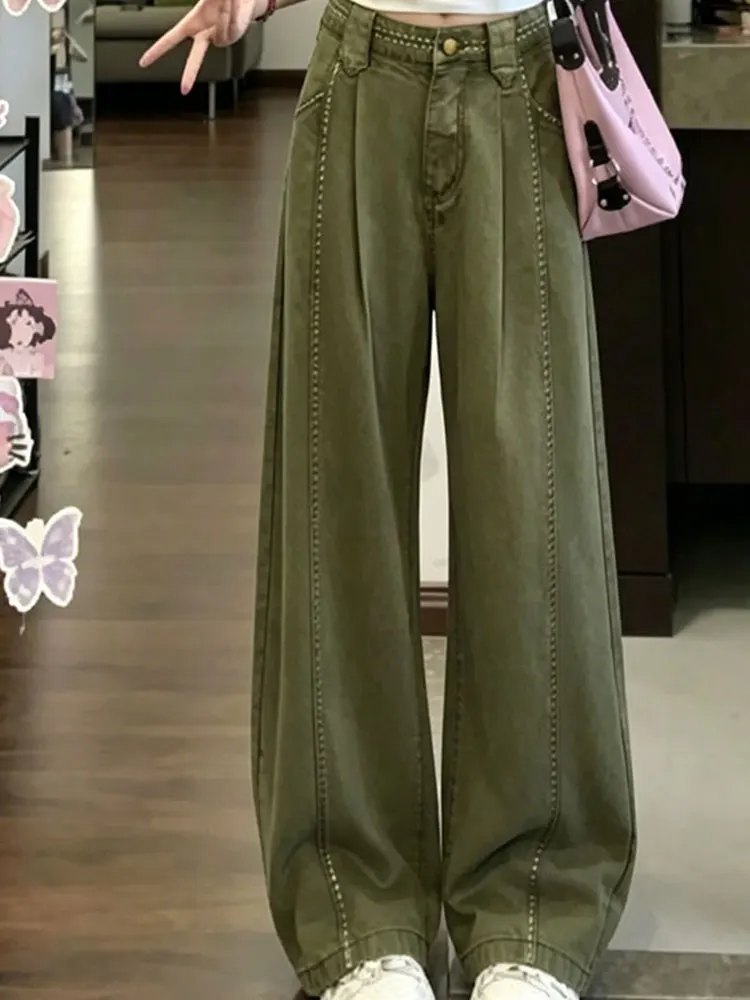 Summer 2026 American Retro Military Green Wide Leg Casual Jeans Women's High Waist Loose Slimming Jeans Knife Design
Summer 2026 American Retro Military Green Wide Leg Casual Jeans Women's High Waist Loose Slimming Jeans Knife Design