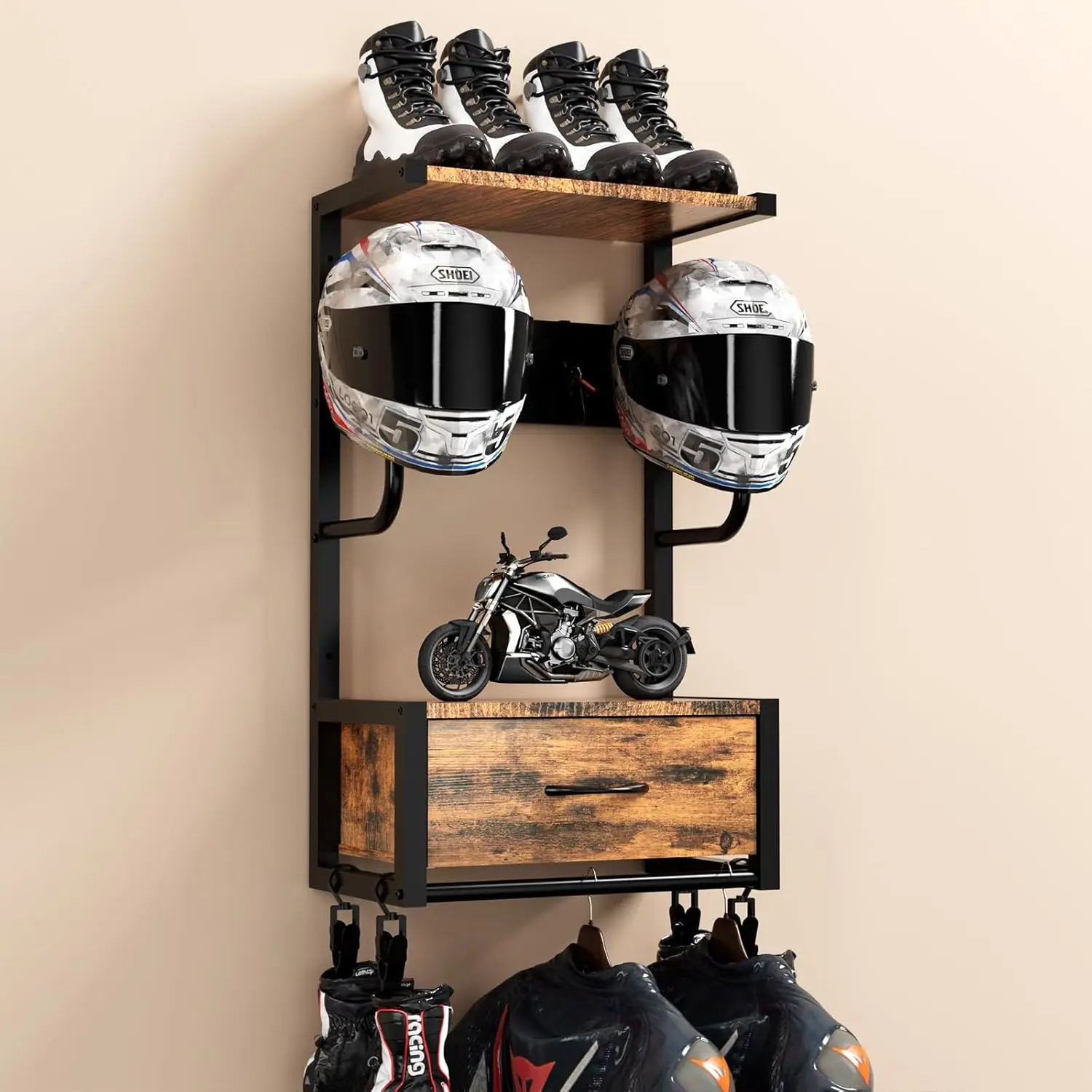 Motorcycle Helmet Holder Wall Mounted, Helmet Holder Wall Mount with Helmets Rack and Hooks for 2 Helmets, Storage Organizer
Motorcycle Helmet Holder Wall Mounted, Helmet Holder Wall Mount with Helmets Rack and Hooks for 2 Helmets, Storage Organizer