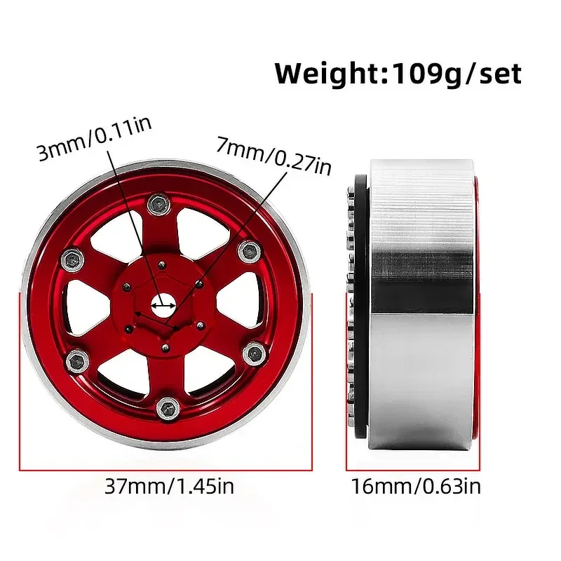 4Pcs 1.3 inch Beadlock Aluminum Alloy Wheel Rims Hubs for Axial SCX24 1/24 TRX-4M 1/18 RC Crawler Car Upgrade Parts
4Pcs 1.3 inch Beadlock Aluminum Alloy Wheel Rims Hubs for Axial SCX24 1/24 TRX-4M 1/18 RC Crawler Car Upgrade Parts