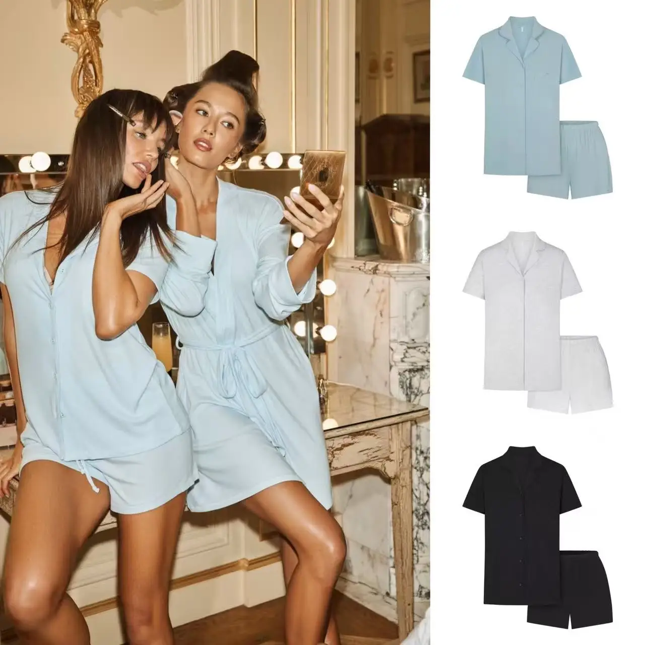 26SS SLEEP SET Short-sleeved Shorts Summer Kardashian Shirt Pajama Pants Loungewear Set
26SS SLEEP SET Short-sleeved Shorts Summer Kardashian Shirt Pajama Pants Loungewear Set