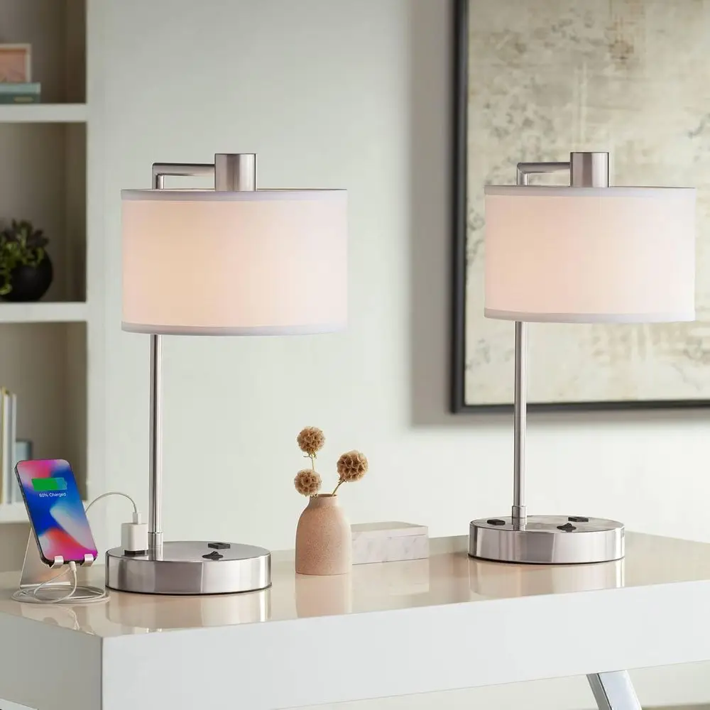 360 Lighting Colby ern Desk Table Lamps 21" High Set o 2 with Hotel Style USB and AC Power Outlet in Base Brushed Nickel White L
360 Lighting Colby ern Desk Table Lamps 21" High Set o 2 with Hotel Style USB and AC Power Outlet in Base Brushed Nickel White L