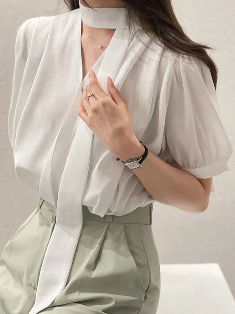 Chic Bubble Sve irt Women's Fre Aosphere Bow Tie Ele High-End Feel Commute Korean Sle ort Sve Pure Color
Chic Bubble Sve irt Women's Fre Aosphere Bow Tie Ele High-End Feel Commute Korean Sle ort Sve Pure Color