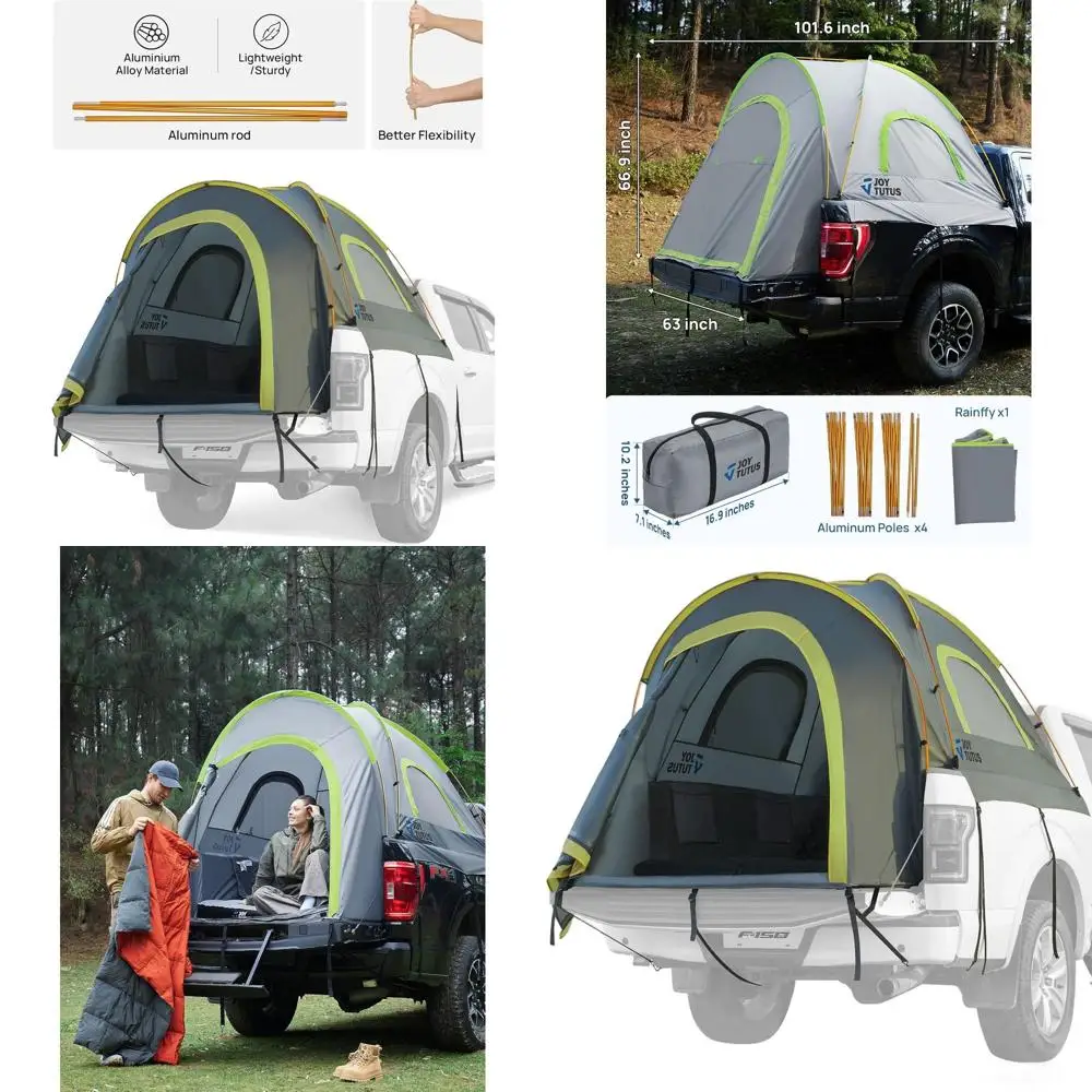 2-Person Waterproof Double Layer Truck Tent, 6.5ft, PU2000mm, Portable with Rainfly, Green, Aluminum Poles
2-Person Waterproof Double Layer Truck Tent, 6.5ft, PU2000mm, Portable with Rainfly, Green, Aluminum Poles