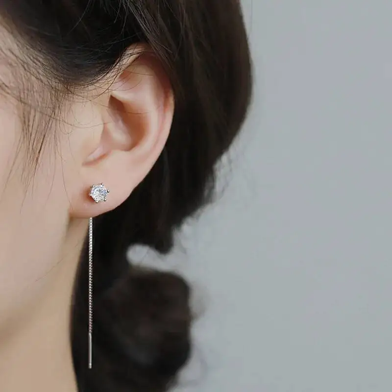 BR S925 Sterling Silver Moissanite Threader Earrings,1CT Classic 6-Prong Tassel Long Style, Simple & Elegant Women's Ear Jewelry
BR S925 Sterling Silver Moissanite Threader Earrings,1CT Classic 6-Prong Tassel Long Style, Simple & Elegant Women's Ear Jewelry