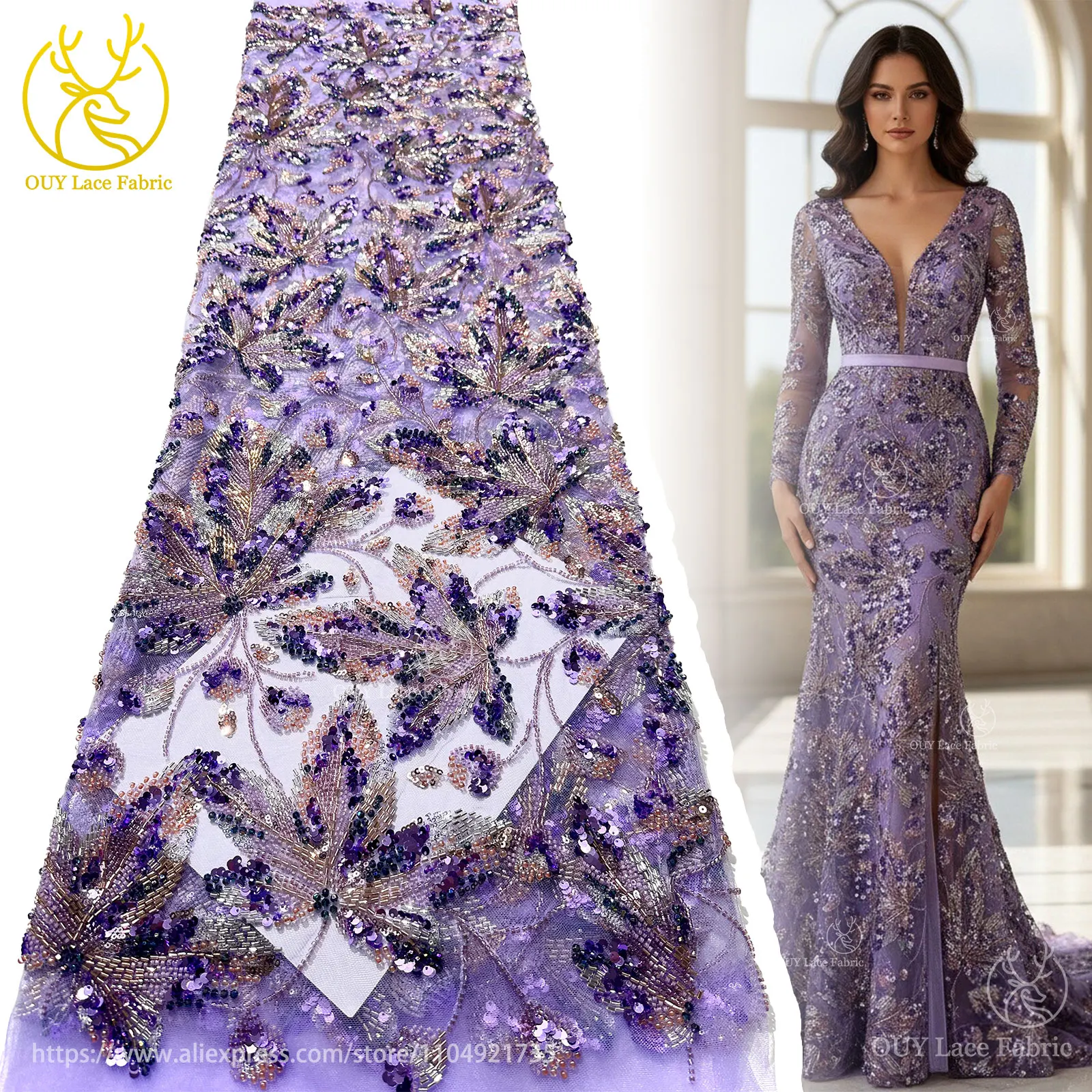 Purple Luxury African Beaded Lace Fabric 2025 Fashion French Nigerian Sequins Embroidery Lace Fabric for Bridal Wedding Dresses 
Purple Luxury African Beaded Lace Fabric 2025 Fashion French Nigerian Sequins Embroidery Lace Fabric for Bridal Wedding Dresses
