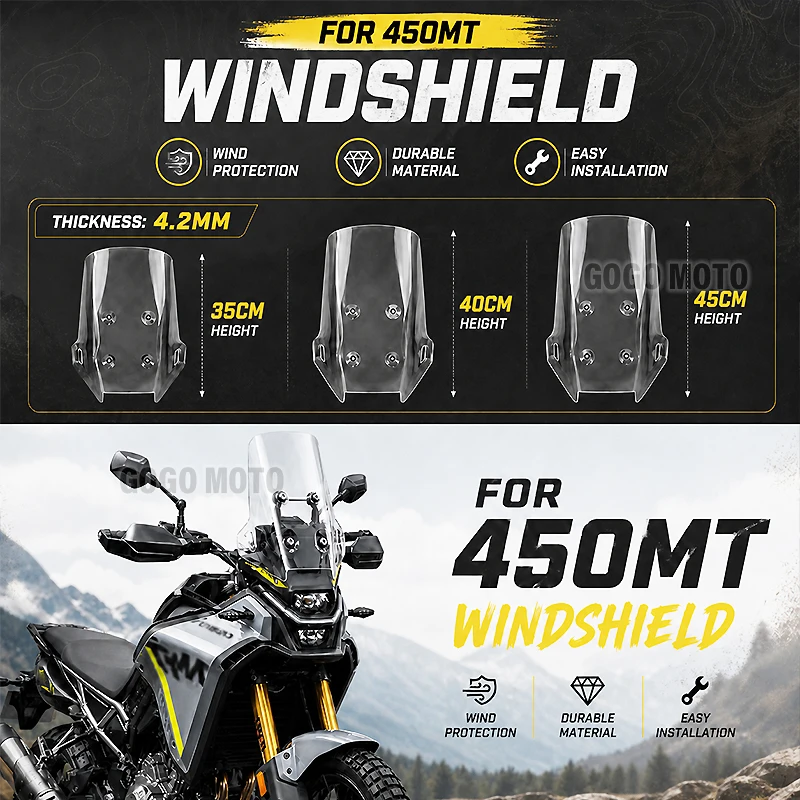 Motorcycle Front Windshield Windscreen For CFMOTO 450MT 450 MT MT450 Heightened Windshield Air Deflector Windproof Protection
Motorcycle Front Windshield Windscreen For CFMOTO 450MT 450 MT MT450 Heightened Windshield Air Deflector Windproof Protection