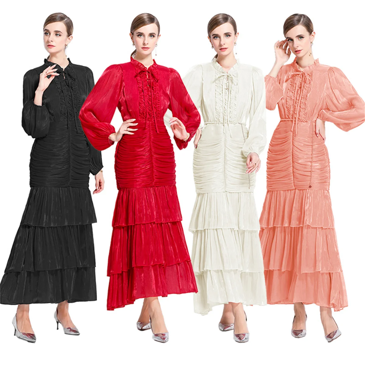Solid Ruffled Splice Lantern Sleeve Slim Long Maxi Dress For Women Elegant Long Sleeve Lace-up Folds Party Prom Dress Robes
Solid Ruffled Splice Lantern Sleeve Slim Long Maxi Dress For Women Elegant Long Sleeve Lace-up Folds Party Prom Dress Robes