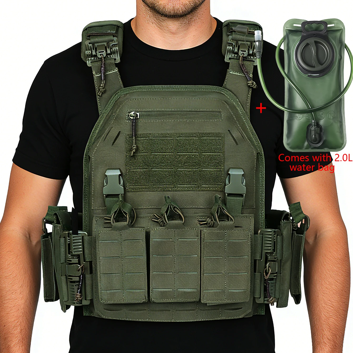 Quick release laser cutting MOLLE with multiple equipment bags, hunting vest, 2L water bag, sealed rotating large water injectio
Quick release laser cutting MOLLE with multiple equipment bags, hunting vest, 2L water bag, sealed rotating large water injectio