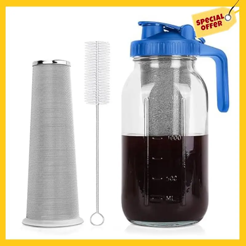 Кофеварка Abcycold Brew, кувшин Mason с широким горлышком 64 унции и фильтром, крышка с ручкой изливного носика, герметичный кувшин
Кофеварка Abcycold Brew, кувшин Mason с широким горлышком 64 унции и фильтром, крышка с ручкой изливного носика, герметичный кувшин